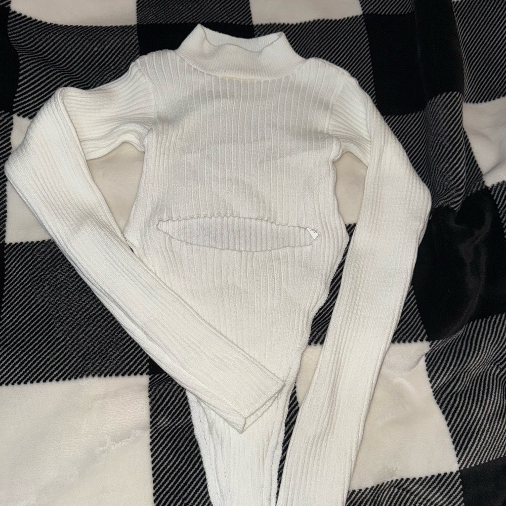 White Ribbed Turtleneck Sweater